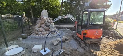 Baustellenareal rund um das Jacobidenkmal mit Bagger Baustellenareal rund um das Jacobidenkmal mit Bagger